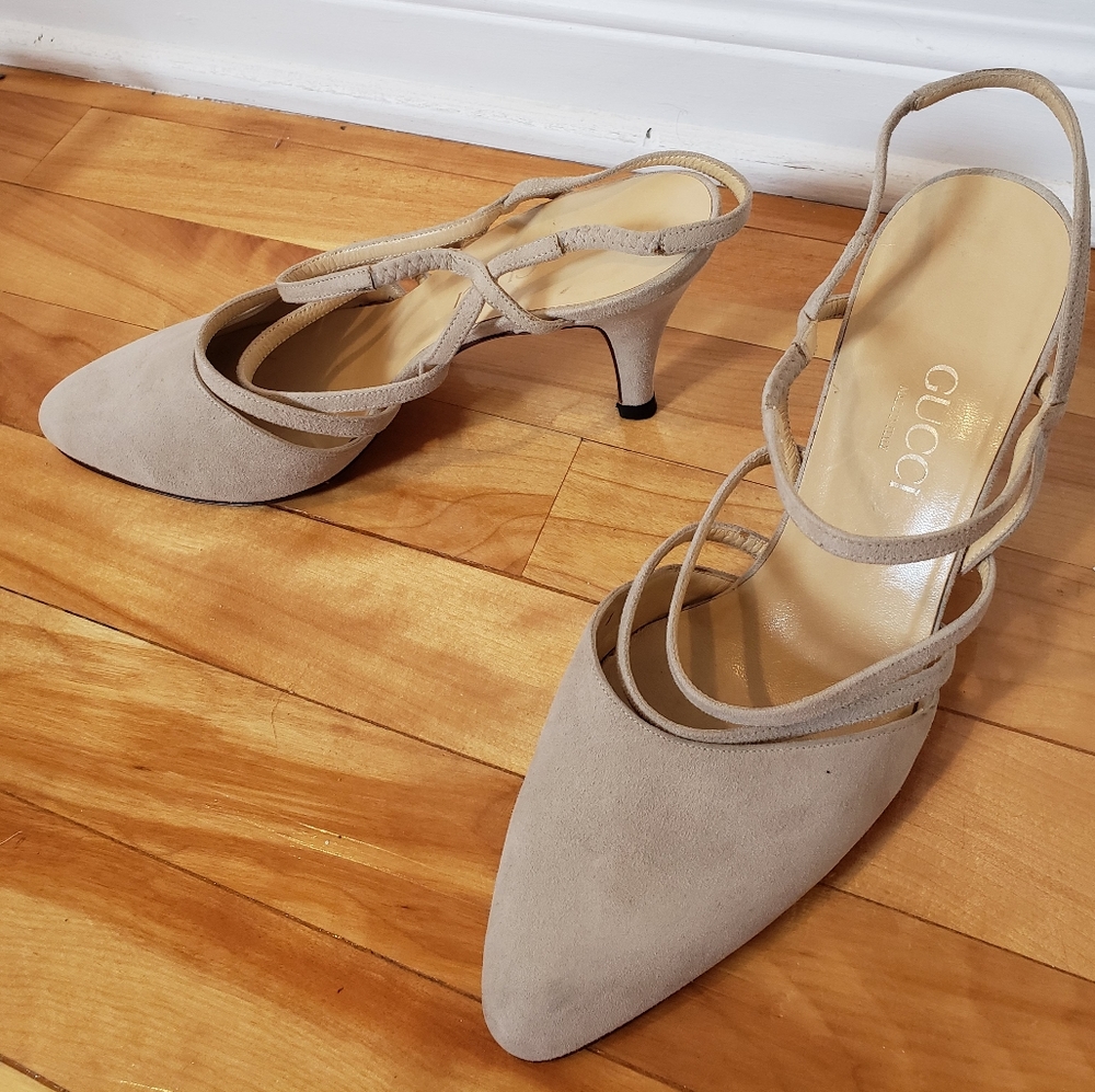 GUCCI Cream Suede strappy pumps